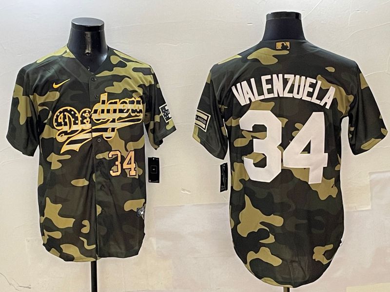 Men Los Angeles Dodgers #34 Valenzuela Camo Joint Name 2025 Nike MLB Jersey style 9->los angeles dodgers->MLB Jersey